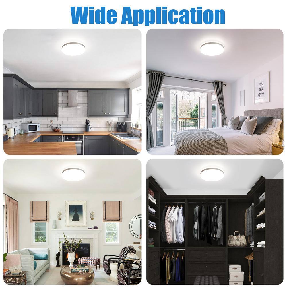 13 in. White LED Ceiling Light with Silver Rim, 4000K Cool White lighting, Dimmable - Hercitys