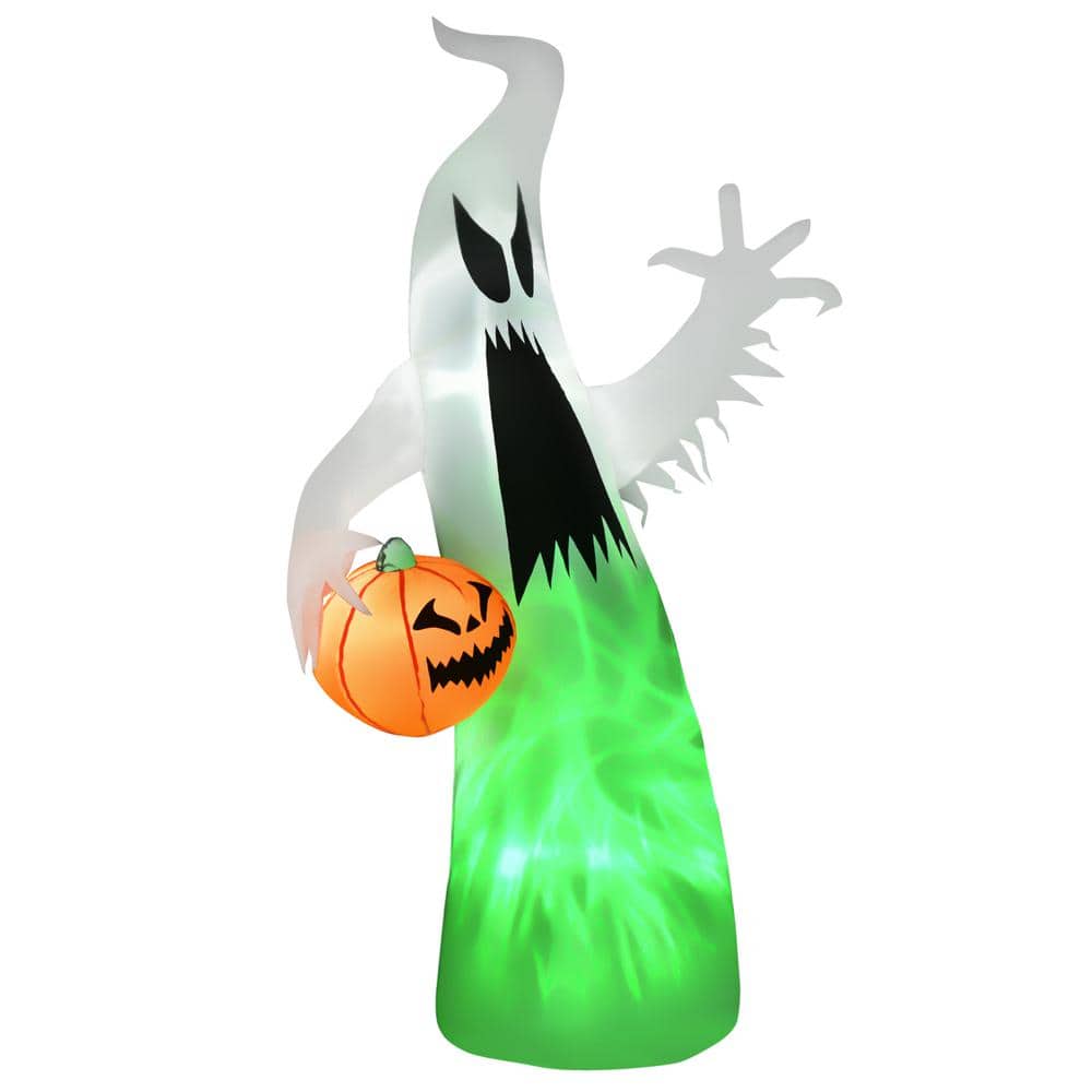5.9 ft. Halloween Inflatable Ghost with Pumpkin, LED Lighted for Home Indoor Outdoor Garden Lawn Decoration - Hercitys
