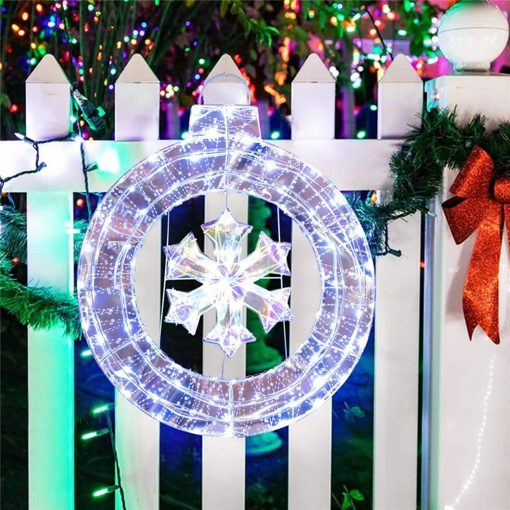 33 in. White PreLit White Light Artificial Christmas Wreath with 128 Cold White LED Lights - Hercitys