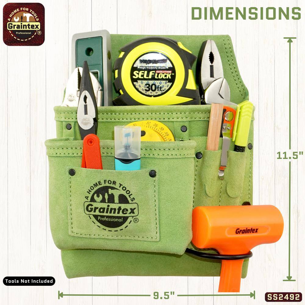 5-Pocket Left Handed Lime Green Nail & Tool Pouch - Hercitys