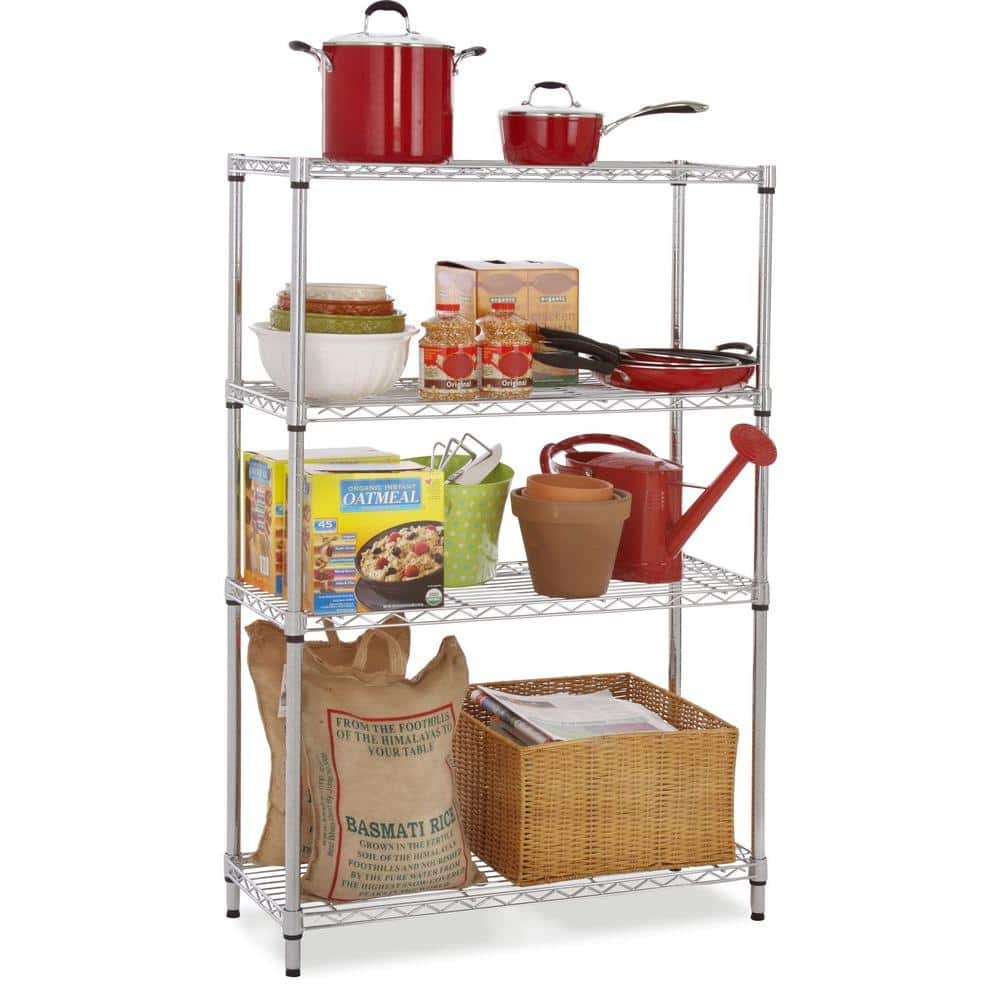 4-Tier Steel Wire Shelving Unit in Chrome (36 in. W x 54 in. H x 14 in. D) - Hercitys
