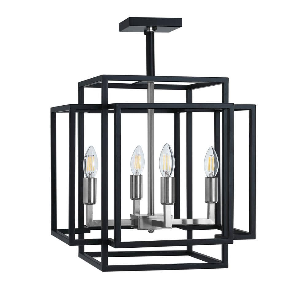18.1 in. 4-Light Black Industrial Farmhouse Semi Flush Mount Ceiling Light - Hercitys