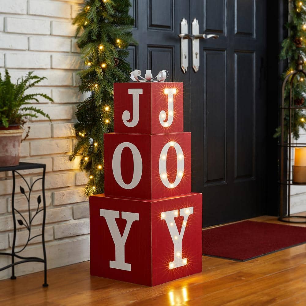 32 in. H Wooden Block JOY Porch Sign Lighted - Hercitys