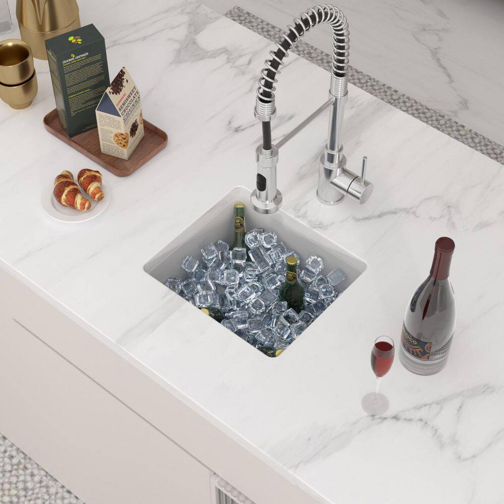 18 in. Undermount Single Bowl White Quartz Composite Kitchen Sink with Bottom Grids - Hercitys