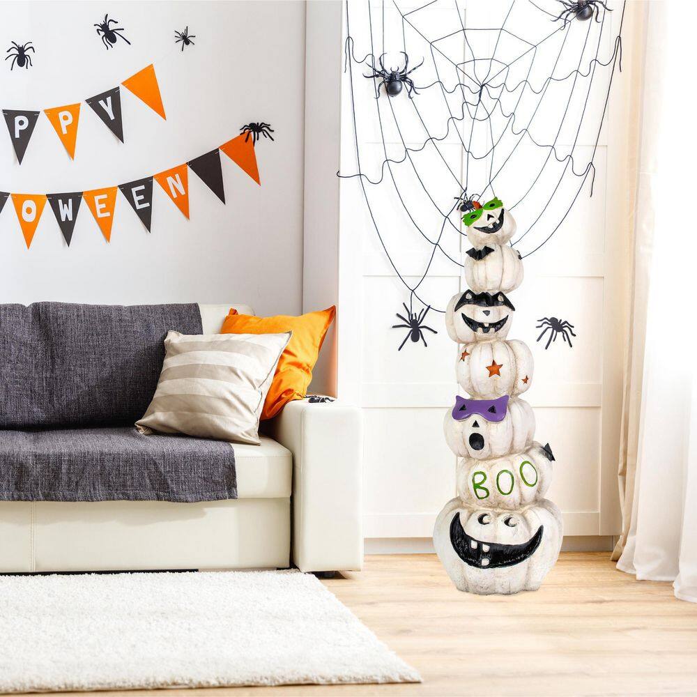 47 in. Stacked White Halloween Jack-O-Lanterns - Hercitys