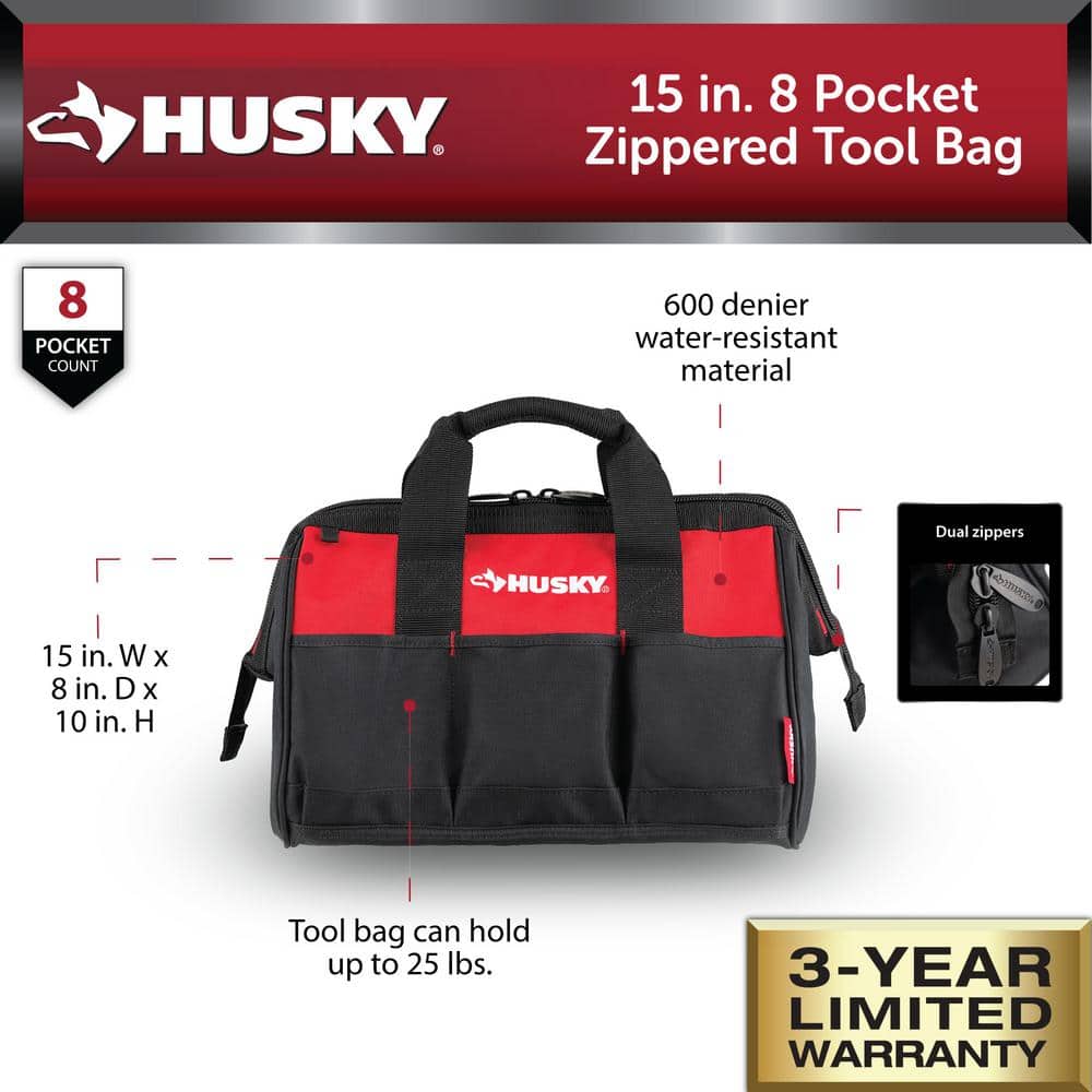 15 in. 8 Pocket Zippered Tool Bag - Hercitys