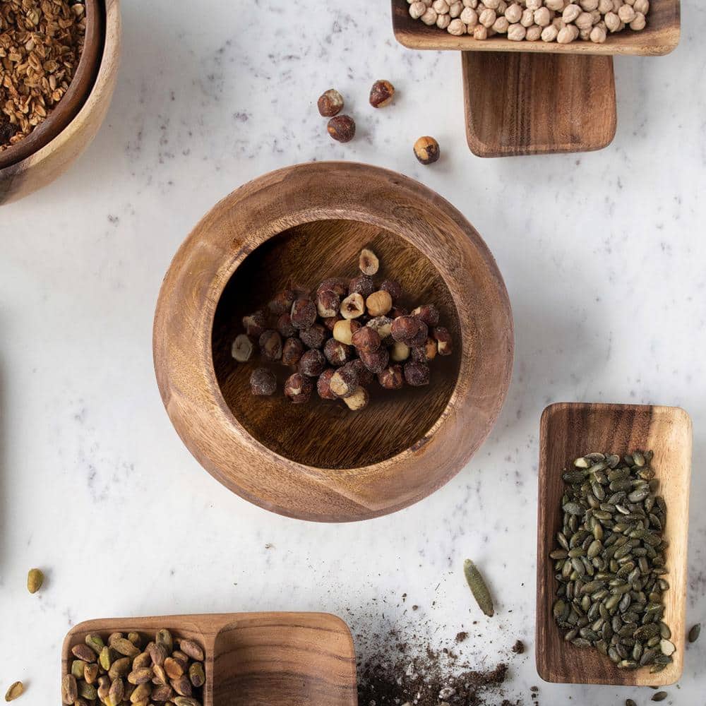 168 fl. oz. 9.25 in. Natural Brown Mango Wood Serving Bowls (Set of 1) - Hercitys