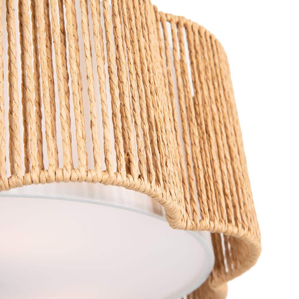 13.4 in. 3-Light Gold Rustic Semi-Flush Mount Ceiling Light with Woven Rattan Shade and No Bulbs Included - Hercitys