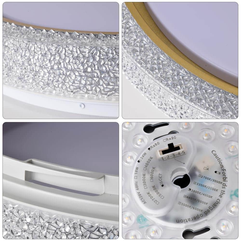 19.69 in. 1-Light White Selectable LED 36-Watt 5 CCT Flush Mount Ceiling Light - Hercitys