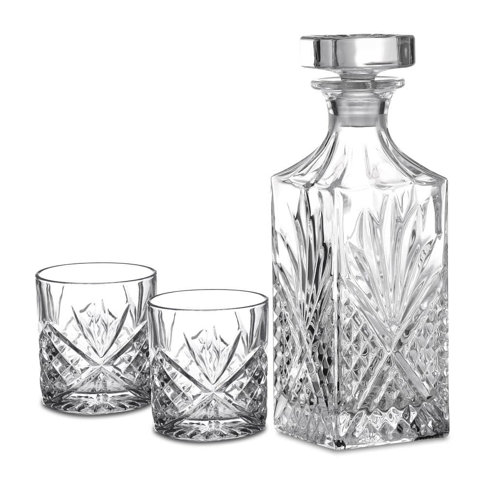 30 oz. Crystal Whiskey Decanter Set of 3 Inc. 1 Whiskey Bottle and 2 Whiskey Glasses Whiskey Gift Set for Men - Hercitys