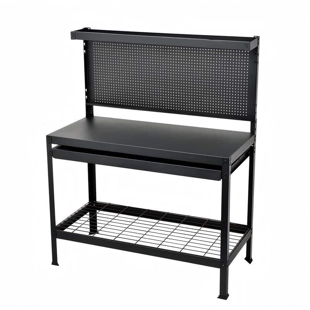 22 in. W x 48 in. D 1-Drawer Tools Cabinet Work Table, Workbench Table with Metal Top, Black - Hercitys