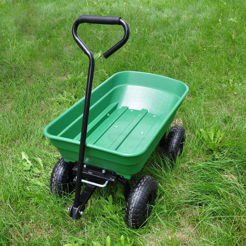 2.5 cu. ft. Folding Wagon Steel Frame Dump Garden Cart 300 lbs. Capacity, Green - Hercitys