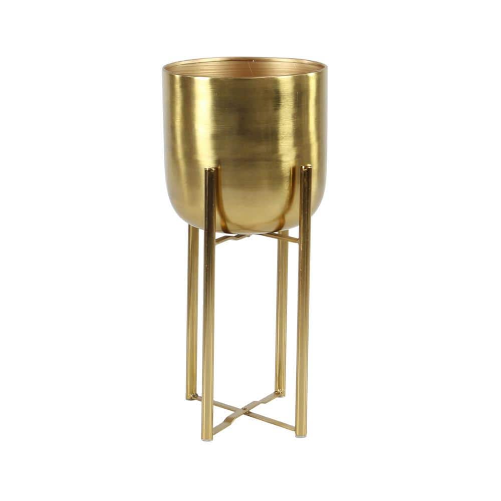 22 in., and 19 in. Large Gold Metal Indoor Outdoor Dome Planter with Removable Stand (2- Pack) - Hercitys