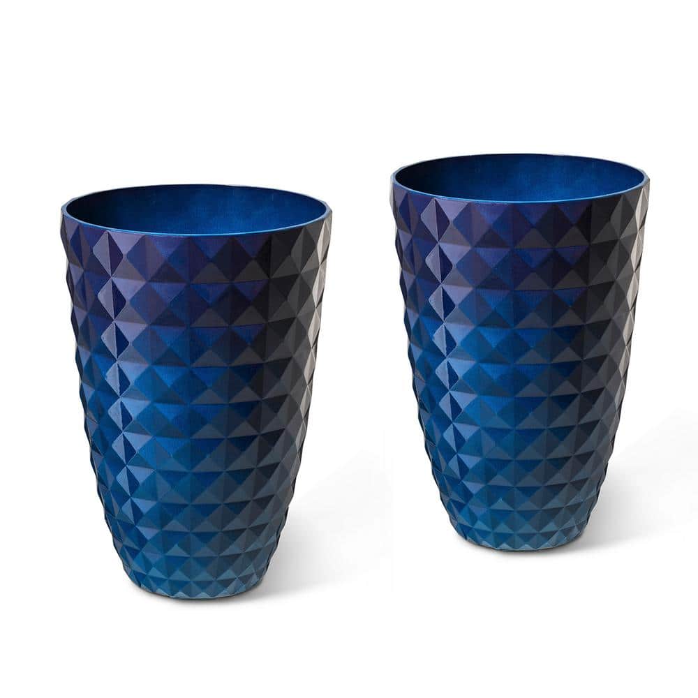19.75 in. H Oversized Eco-Friendly PE Cobalt Blue Faux Ceramic Textured Tall Pot Planter (2-Pack) - Hercitys