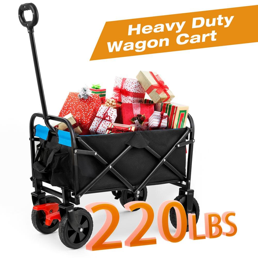 4 cu. ft Outdoor Mini Metal Folding Travel Cart Multi-Function Garden Shopping Beach Cart (Black + Blue + Brake) - Hercitys