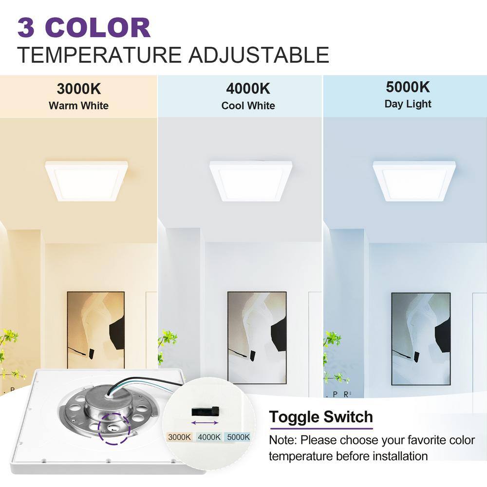 4-Pack 7 in. 12-Watt White New Ultra-Low Profile Integrated LED Flush Mount Ceiling Light Panel Light 3CCT Selectable - Hercitys