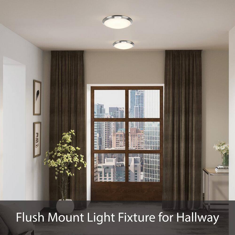 18 in. 20-Watt Chrome Integrated LED Ceiling Flush Mount with Frosted Glass Diffuser - Hercitys