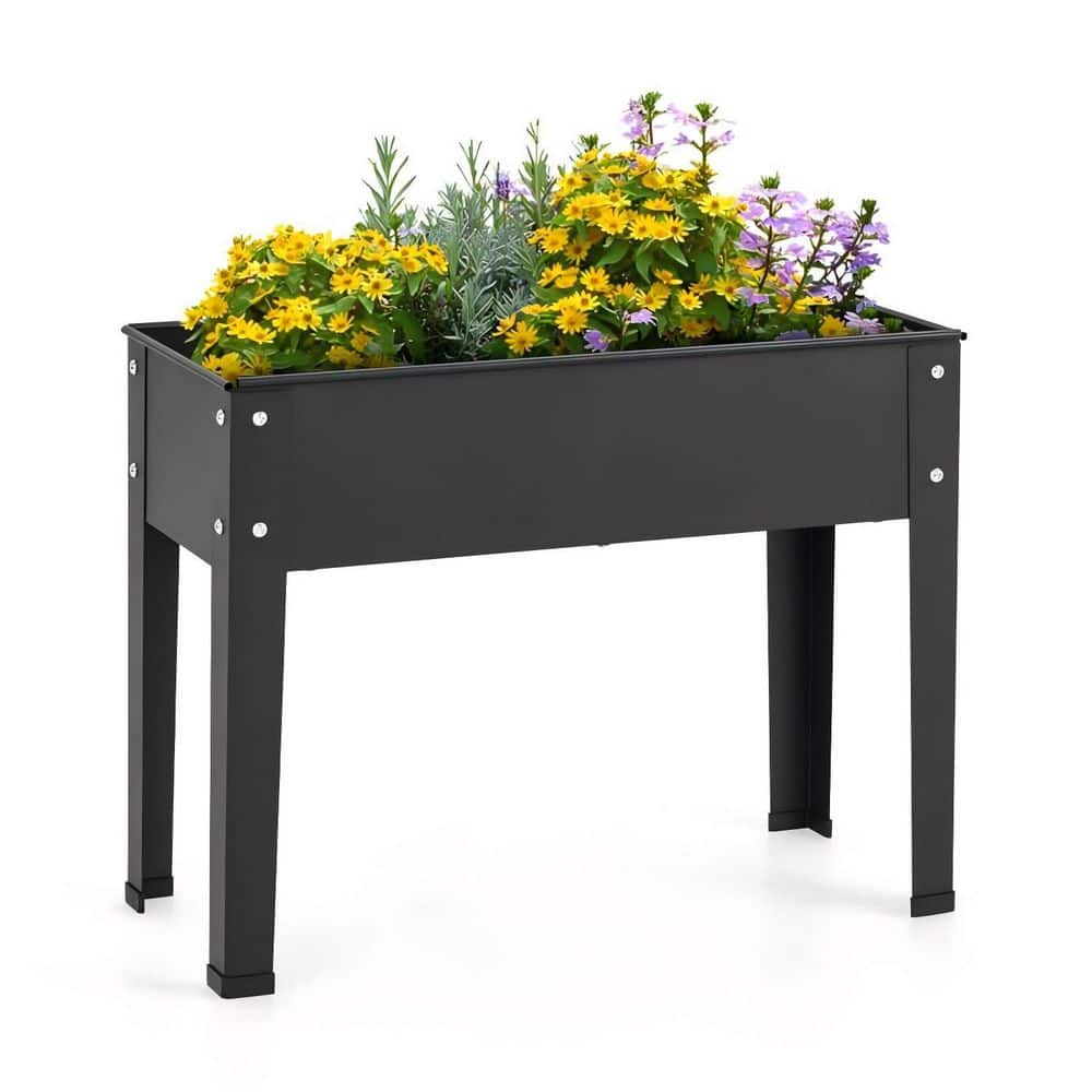 24 in. x 11 in. x 18 in. Metal Small Raised Garden Bed Planter Box with Drain Hole for Flower Vegetable-Black - Hercitys