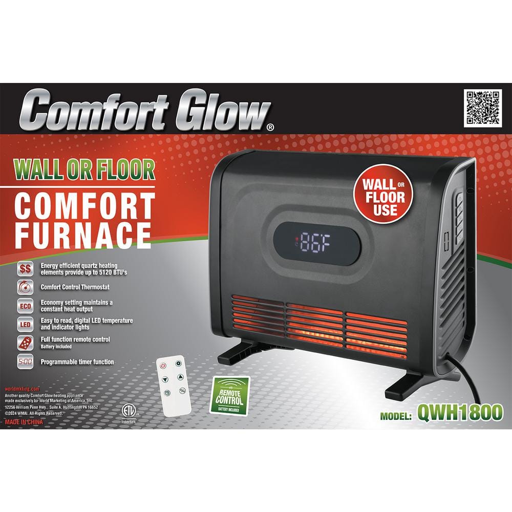 1500-Watt Infrared Quartz Electric Space Heater with Remote Control, Timer, Includes Base Legs and Wall Mounting Kit - Hercitys