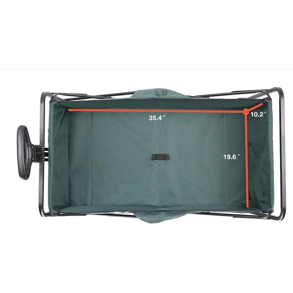4.9 cu. ft. Fabric PVC Garden Cart, 2-Fold Collapsible Wagon Cart with Metal Frame, Cup Holder, Adjustable Handle, Green - Hercitys