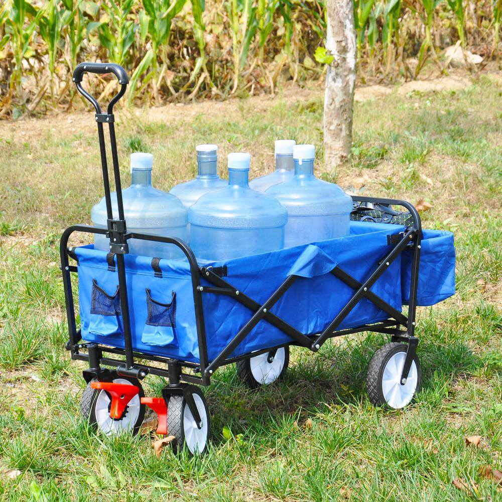 5.20 cu. ft. Red Steel Folding Garden Cart with Adjustable Handle. - Hercitys