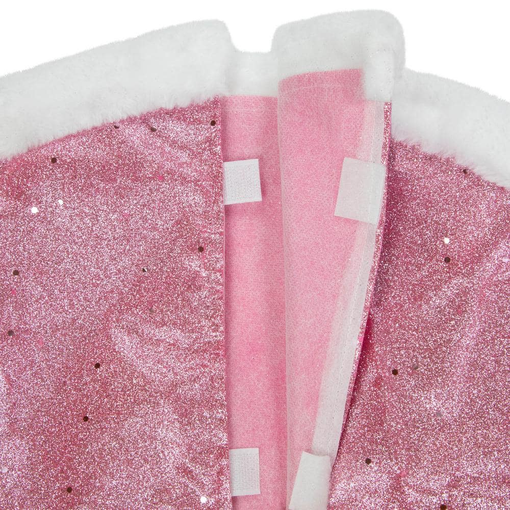 20 in. Pink Glittered Mini Christmas Tree Skirt with Faux Fur Trim - Hercitys