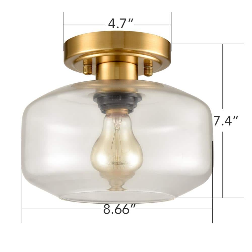 13.07 in. 1-Light Gold Modern Semi-Flush Mount with Clear Glass Shade and No Bulbs Included (1-Pack) - Hercitys