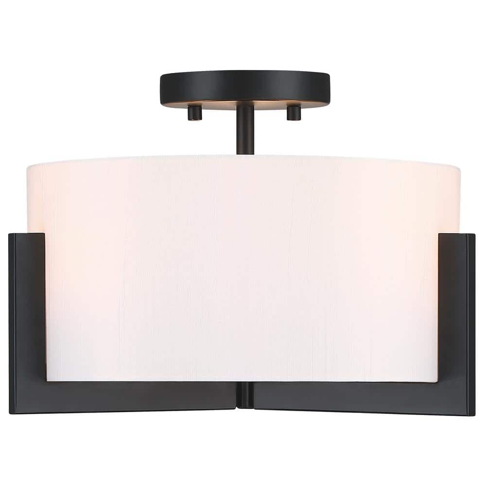 14 in. 3-Light Matte Black Semi-Flush Mount Ceiling Light with Drum Shade - Hercitys