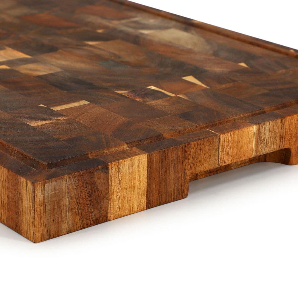 17 x 13 Inch Acacia Wood Butcher Block Carving and Cutting Board with Juice Groove - Hercitys