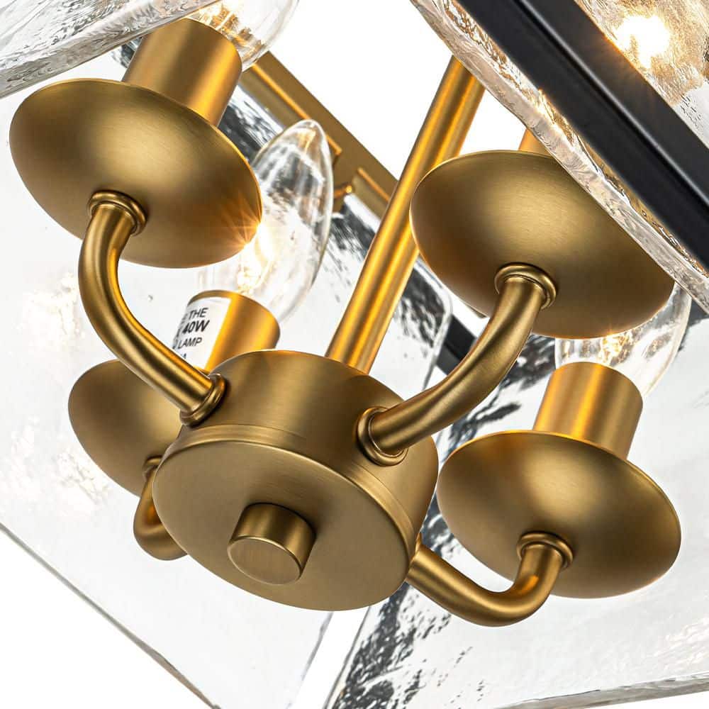 13.98 in. 4-Light Matte Black Industrial Semi-Flush Mount Ceiling Light Fixture With Hazy Textured Glass Shade - Hercitys