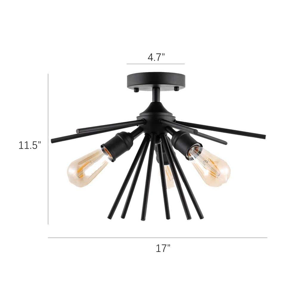 10.6 in. 3-Light Painted Semi- Flush Mount with No Bulbs Included Matte black - Hercitys