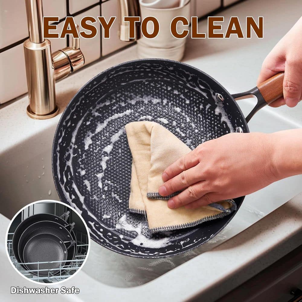 10 in. Cast Iron Nonstick Frying Pan Skillet with Detachable Acacia Wooden Handle, Honeycomb Non Stick Omelet Egg Pan - Hercitys