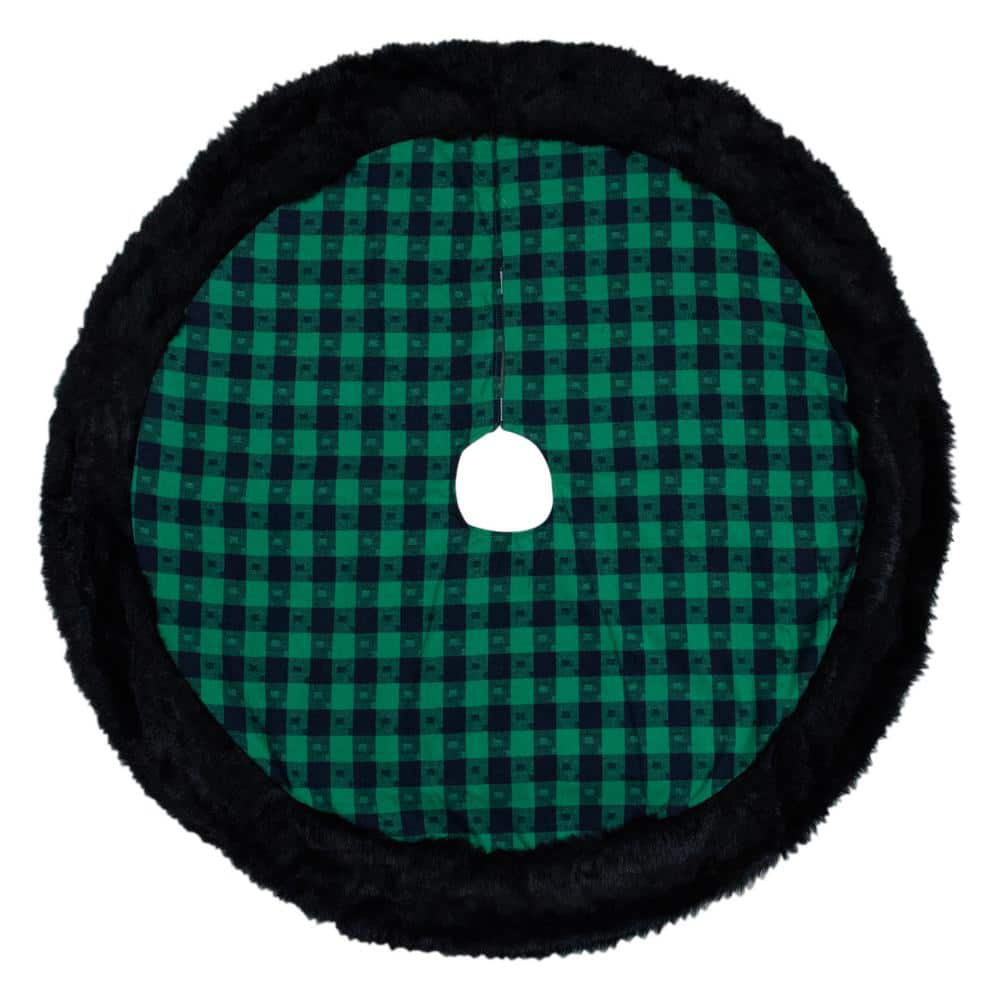 48 in. Green and Black Plaid Christmas Tree Skirt - Hercitys