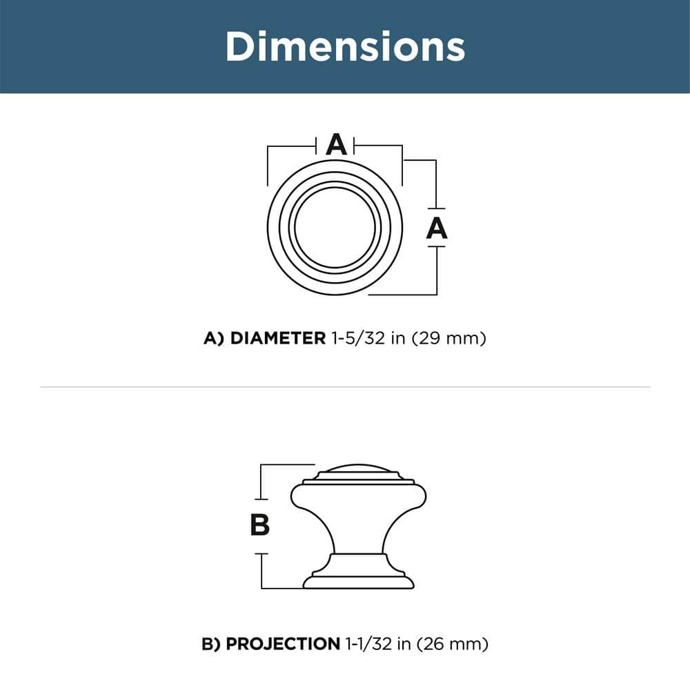 30-Pack Simple Double Ring 1-1/8 in. (29 mm) Classic Matte Black Round Cabinet Knobs - Hercitys