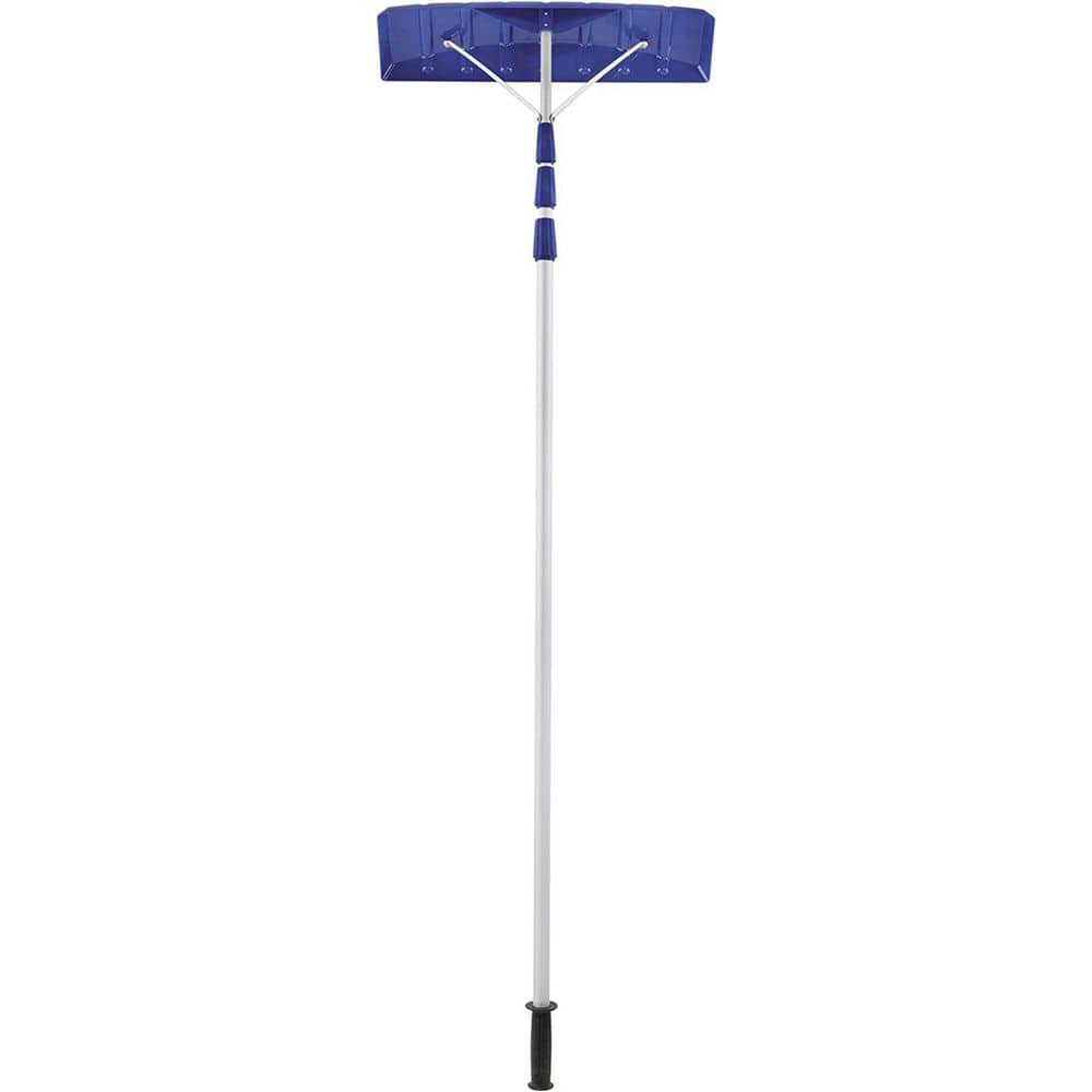 252 in. Polypropylene Telescopic Handle, with a 25 in. Aluminum Bladder Tablet Snow Shovel Roof Rake in Blue - Hercitys