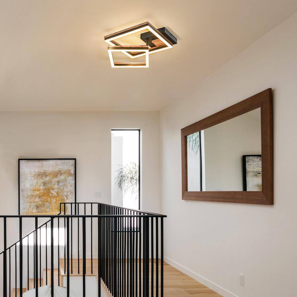 13.39 in. 2-Light Wooden Integrated LED Flush Mount Ceiling Light - Hercitys