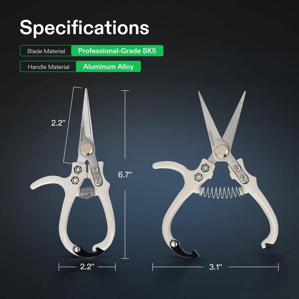 2.2 in. Bypass Light-Weight Pruning Shears with SK5 Blades and Q-Shaped Handle - Hercitys