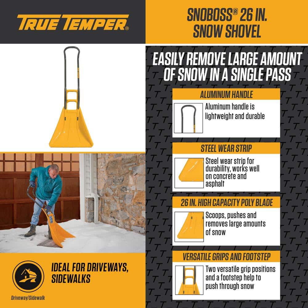 43 in. Aluminum Handle 26 in. Poly Blade SnoBoss Snow Shovel - Hercitys