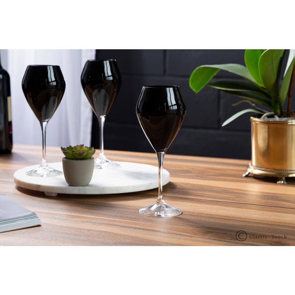 14 oz. – Set of 6 V-Shaped Wine Glasses Black with Clear Stem - Hercitys