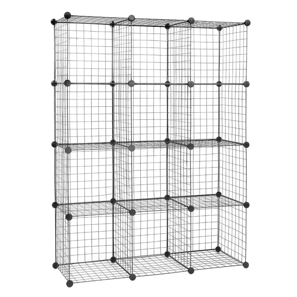4 Tiers Metal Cube Grid Wire Cube Household Shelving Unit in Black (42.13 in. W x 55.12 in. H x 14.57 in. D) - Hercitys