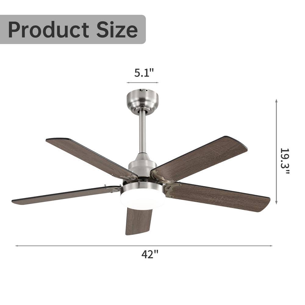 42 in. Indoor Brown Low Profile Standard Ceiling Fan with LED Noiseless Reversible DC Motor Remote Control 5-Blades - Hercitys