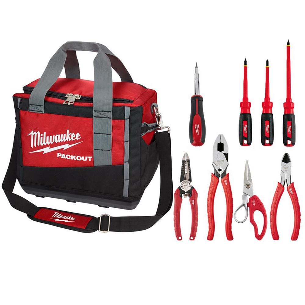 15 in. PACKOUT Tool Duffle Bag & Electrician Hand Tool Set (9-Piece) - Hercitys