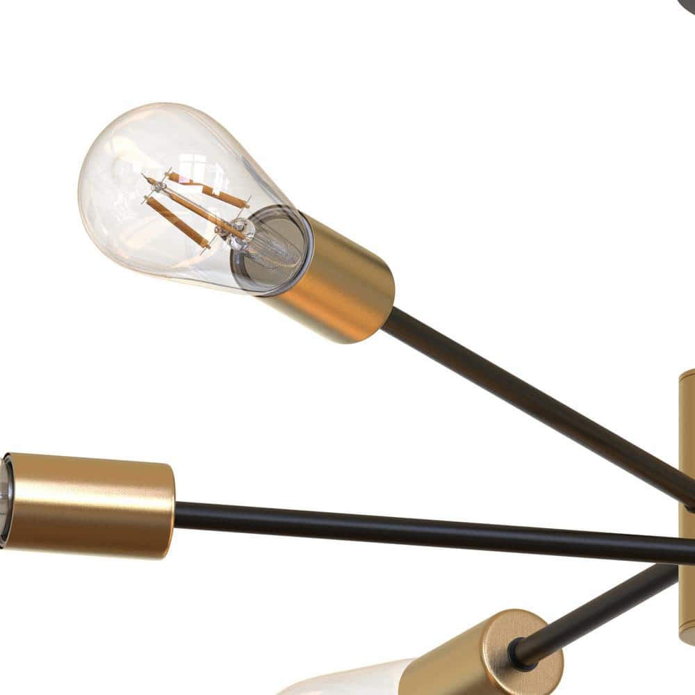 32.7 in. 6-Light Black Unique Modern Sputnik Semi-Flush Mount with Aged Brass Socket Cups - Hercitys