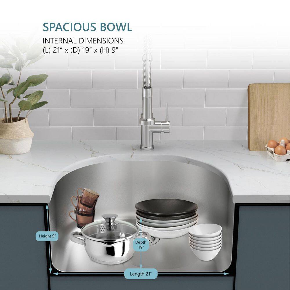 23 in. Undermount D-Shape Single Bowl 18 Gauge Stainless Steel Kitchen Sink - Hercitys