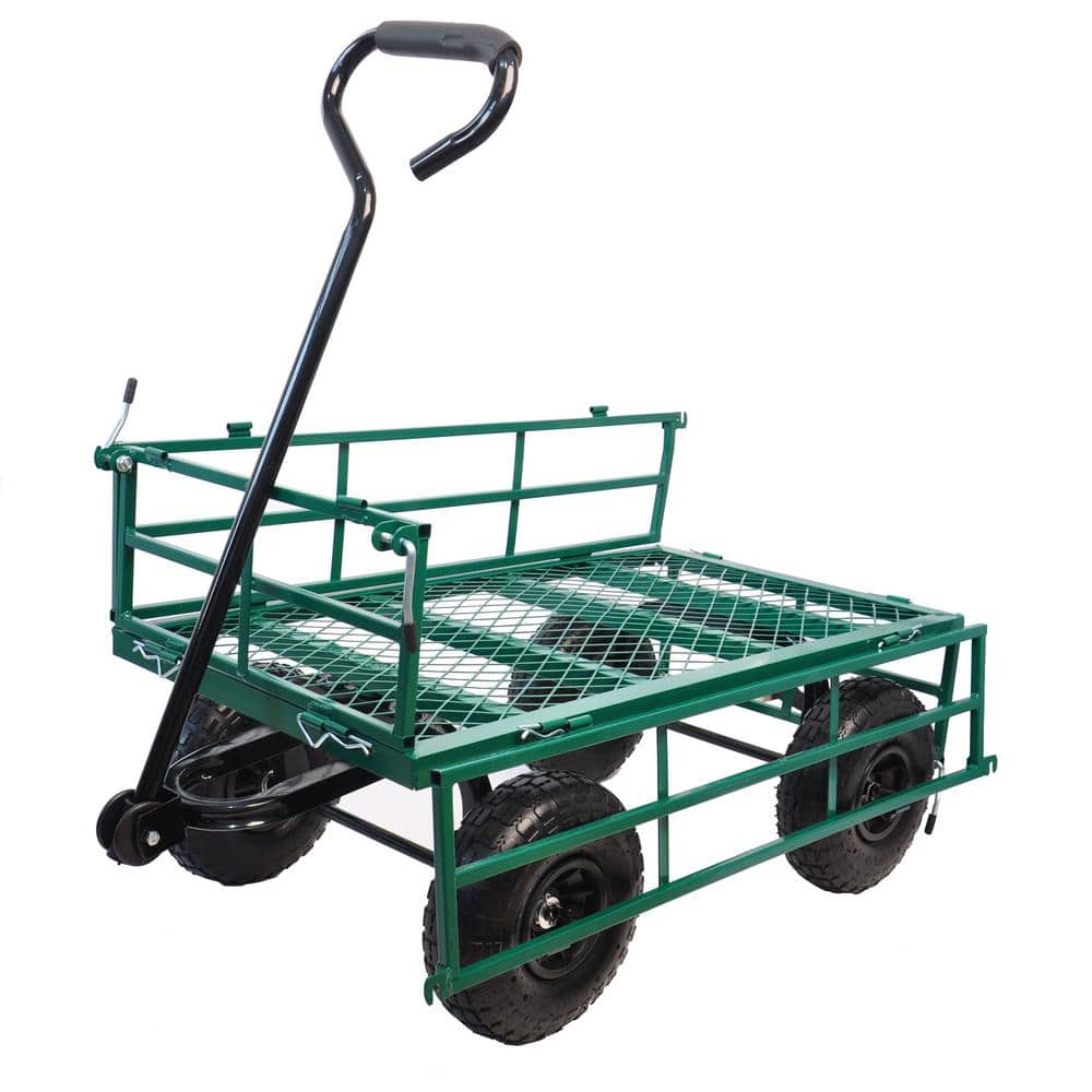 5.34 cu. ft. Heavy-Duty Metal Utility Cart Garden Cart in Green 550 lbs. - Hercitys