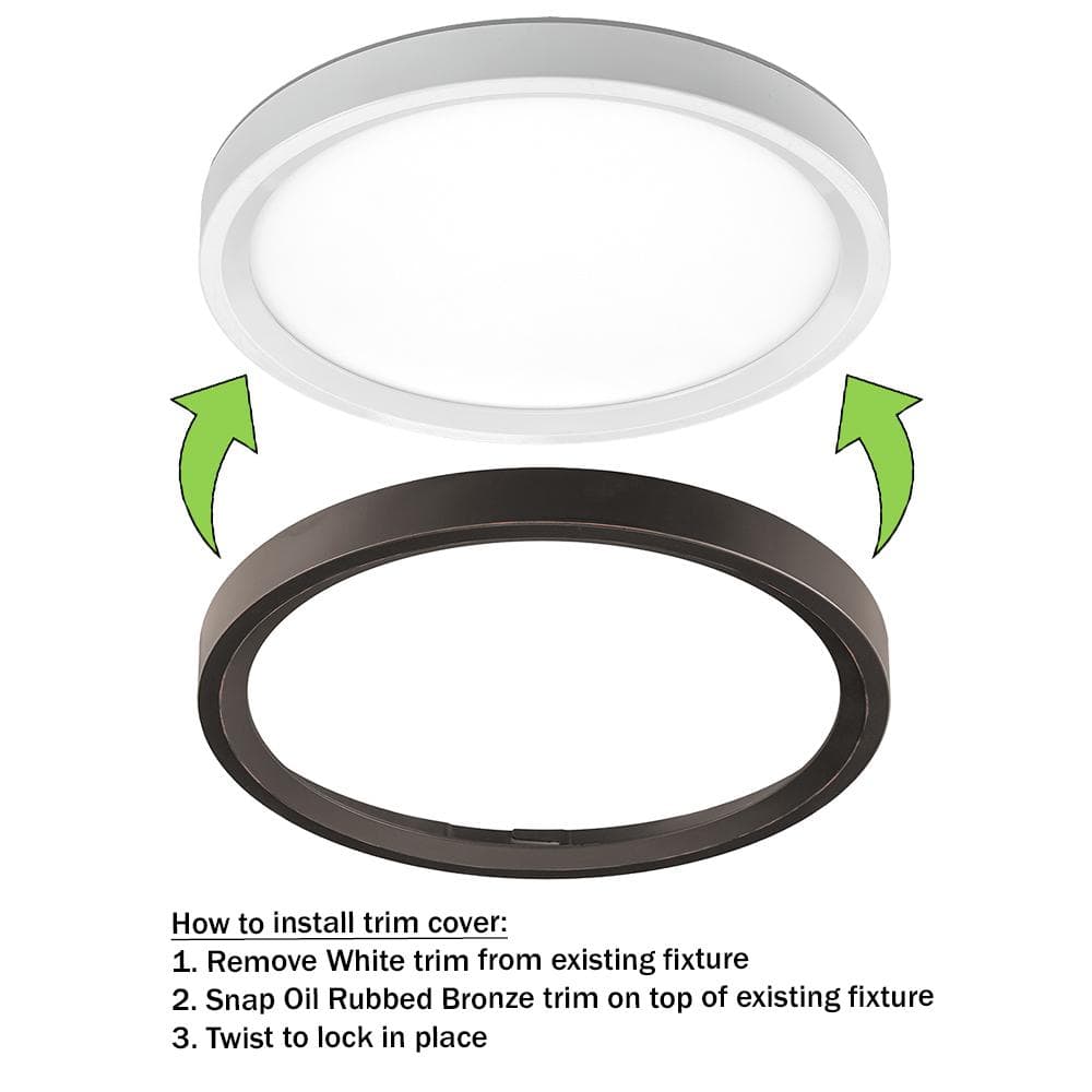 11 in. White, Oil Rubbed Bronze Trims 1000 Lumens LED Flush Mount Ceiling Light Fixture with Night Light Adjustable CCT - Hercitys