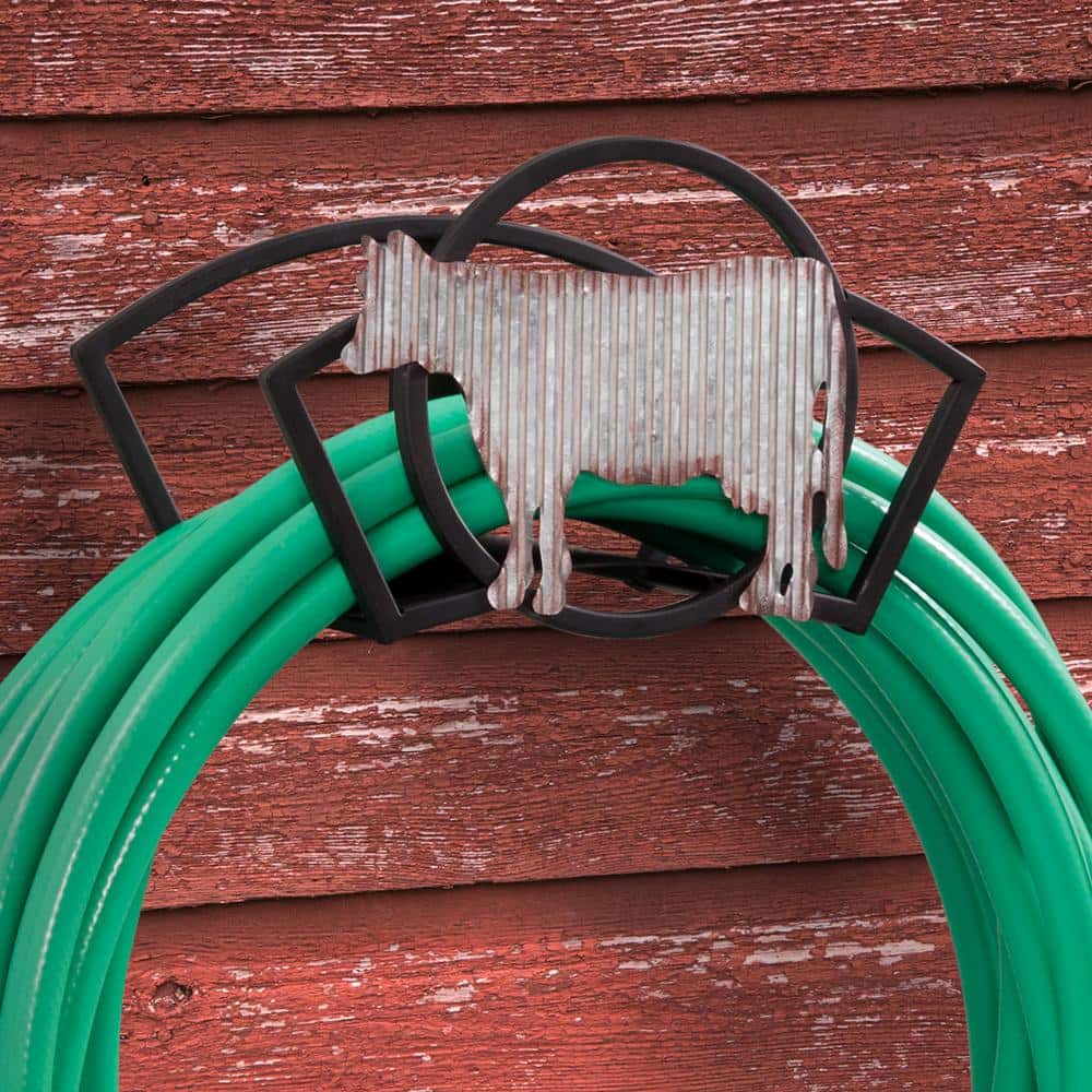 125 ft. Black Steel Galvanized Cow Wall Mounted Garden Hose Reel - Hercitys