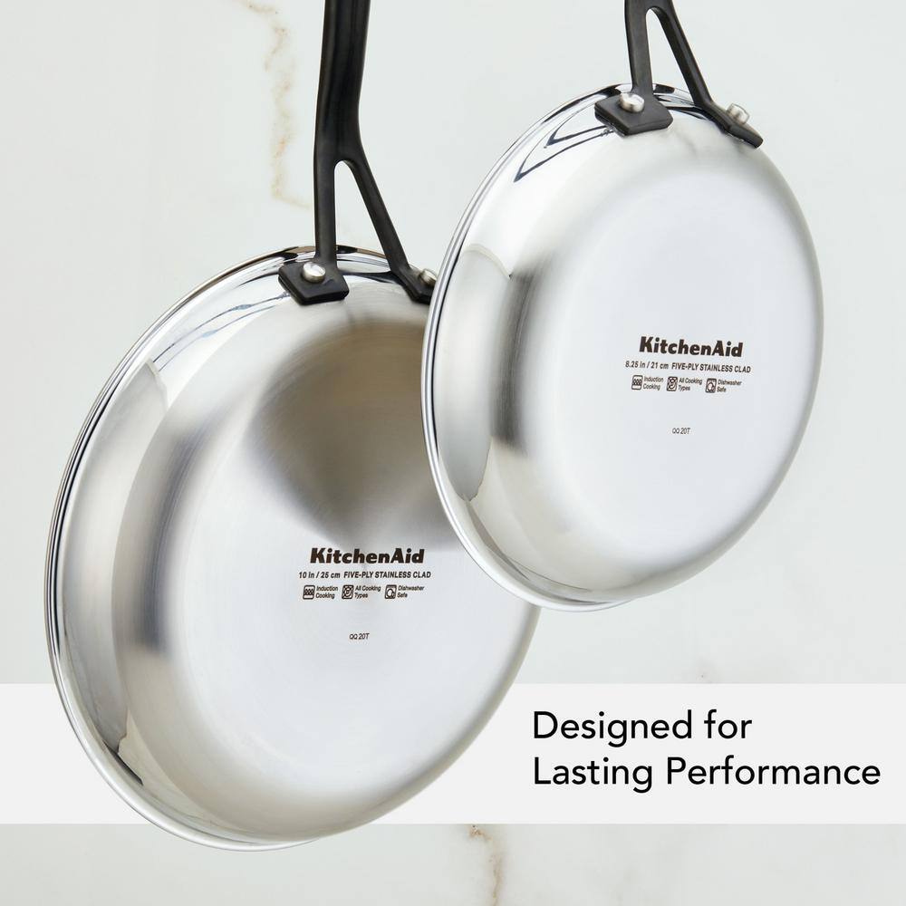 5-Ply Clad Stainless Steel 8.25 and 10 in. Stainless Steel Frying Pan Set Silver - Hercitys