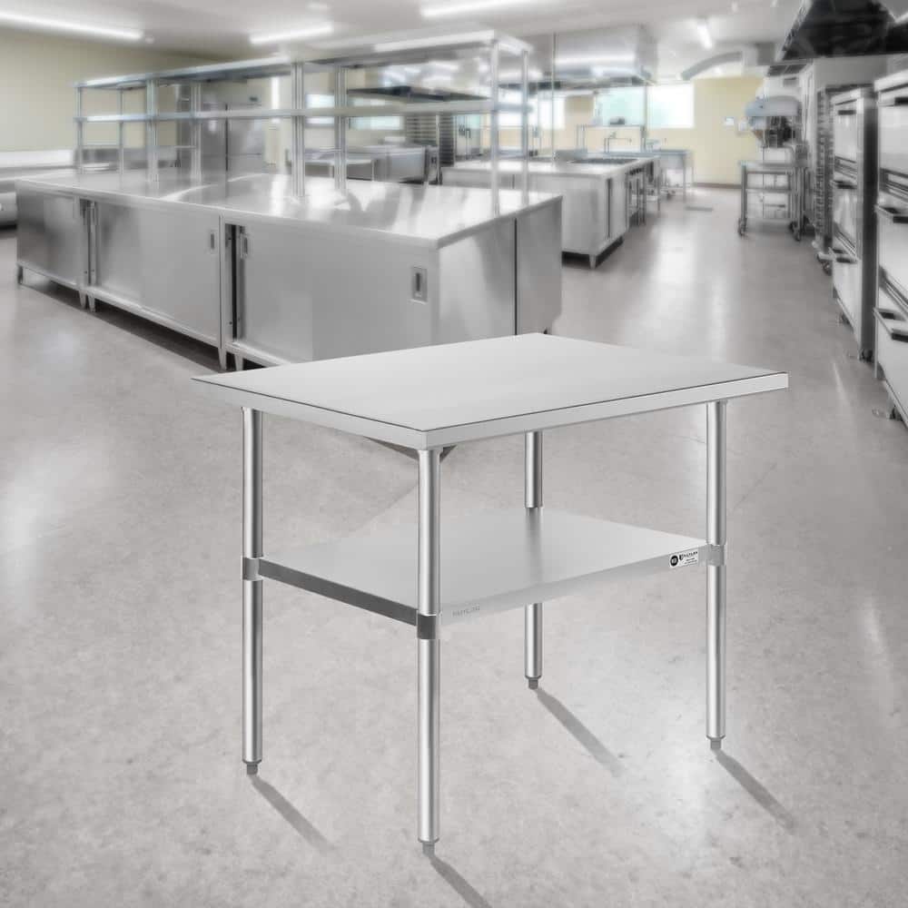 30 in. x 48 in. Stainless Steel Kitchen Prep Table with Bottom Shelf - Hercitys