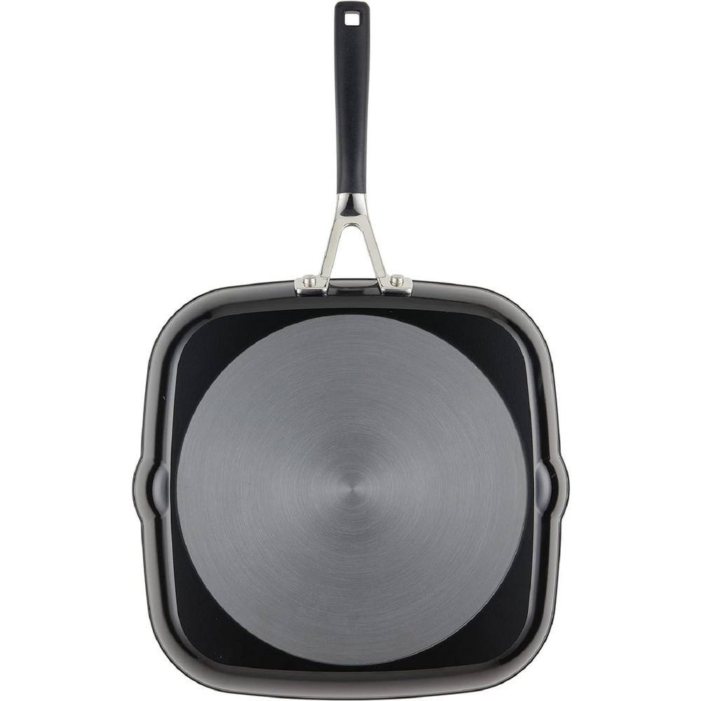 11.25 in. Hard Anodized Aluminum Nonstick Square Grill Pan in Onyx Black with Quick Heat Distribution and Pour Spouts - Hercitys